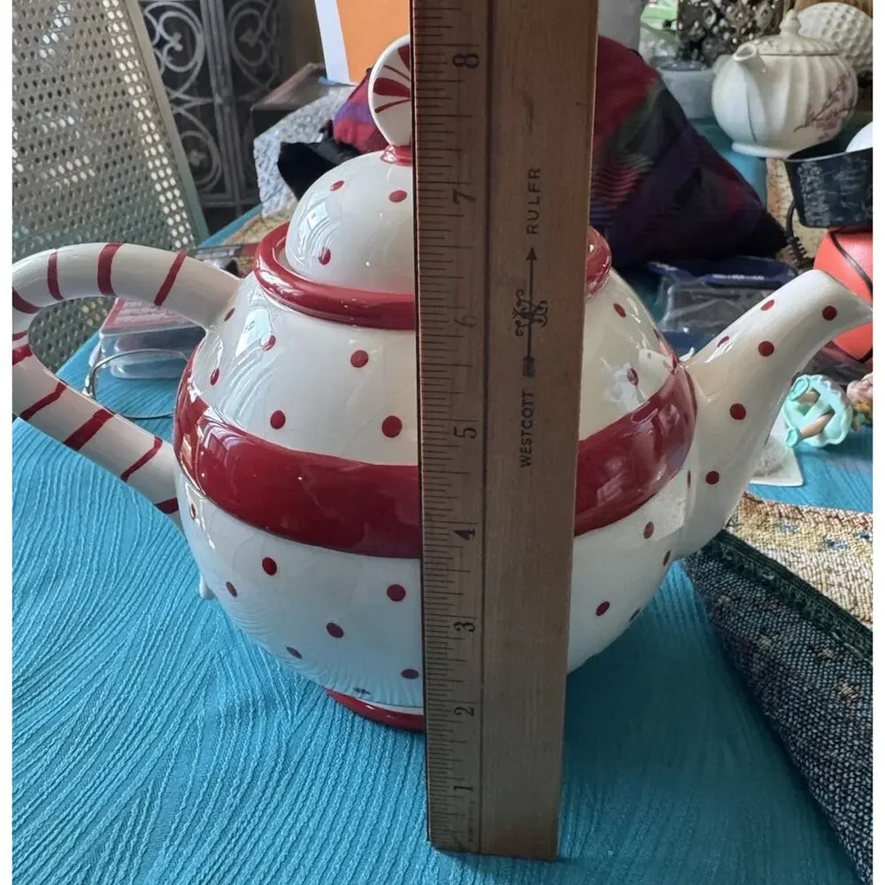 Harry & David holiday peppermint teapot Retired